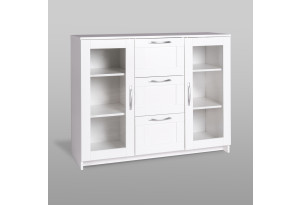 Тумба СИРИУС с двумя стеклянными дверьми и тремя ящиками, цвет белый