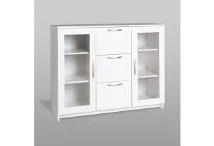 Тумба СИРИУС с двумя стеклянными дверьми и тремя ящиками, цвет белый