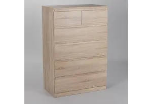 Комод МАЛЬТА высокий с шестью выдвижными ящиками, цвет Дуб Сонома