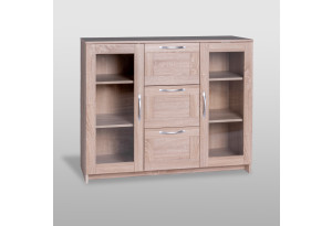 Тумба СИРИУС с двумя стеклянными дверьми и тремя ящиками, цвет Дуб Сонома