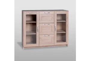 Тумба СИРИУС с двумя стеклянными дверьми и тремя ящиками, цвет Дуб Сонома