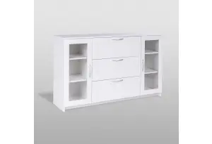 Тумба СИРИУС длинная с двумя стеклянными дверьми и тремя ящиками, цвет белый