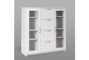 Тумба СИРИУС с двумя стеклянными дверьми и четырьмя ящиками, цвет белый