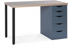 S01378 Ингар 1/5Т стол письменный 120x75x55, дуб беленый/серо-бирюзовый/черный
