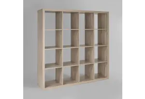 Стеллаж Фора 16, широкий стеллаж с открытыми ячейками, тамбурат, цвет дуб беленый