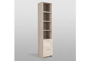 Стеллаж СИРИУС узкий, с двумя ящиками и четырьмя полками, цвет Дуб Сонома