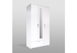 Шкаф СИРИУС трёхдверный белый с одним выдвижным ящиком и зеркалом