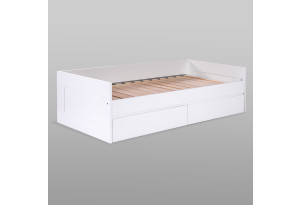 Кровать двуспальная СИРИУС раздвижная шириной 80(160) см, с ортопедическим основанием Лурой и двумя выдвижными ящиками белого цвета