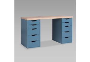 S01170 Ингар 2/55 стол письменный 140x75x55, дуб беленый/серо-бирюзовый