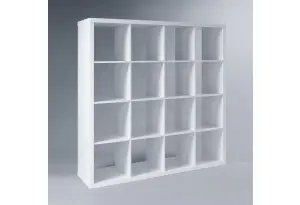 Стеллаж Фора 16, широкий стеллаж с открытыми ячейками, тамбурат белого цвета