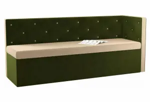 Кухонный диван Салвадор с углом бежевый/зеленый (Микровельвет)