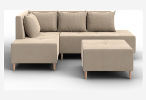 Диван угловой модульный с пуфом Лига-126 угол левый SEVEN 729 бежевый (Велюр)