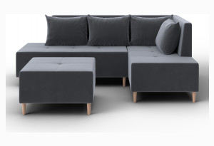 Диван угловой модульный с пуфом Лига-126 угол правый SEVEN 17 серый (Велюр)