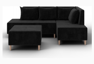 Диван угловой модульный с пуфом Лига-126 угол правый SEVEN 35 черный (Велюр)