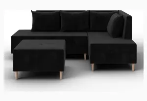 Диван угловой модульный с пуфом Лига-126 угол правый SEVEN 35 черный (Велюр)