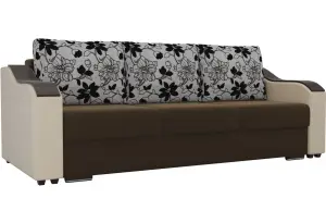 Прямой диван Монако Коричневый/Бежевый (Микровельвет/Экокожа/флок на рогожке)