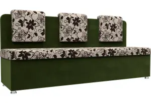 Кухонный прямой диван Маккон 3-х местный бежевый/зеленый (Рогожка)