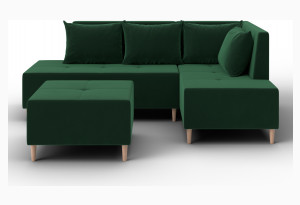 Диван угловой модульный с пуфом Лига-126 угол правый SEVEN 626 зеленый (Велюр)