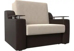 Прямой диван аккордеон Сенатор 120 бежевый/коричневый (Рогожка/Экокожа)