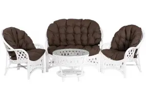 Комплект Черчилль с 2-местным диваном и круглым столом, подушки коричневые