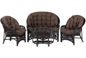 Комплект Черчилль с 2-местным диваном и овальным столом, подушки коричневые