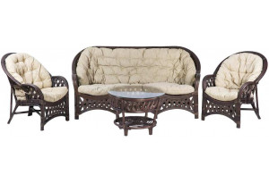 Комплект Черчилль с 3-местным диваном и круглым столом, подушки светлые