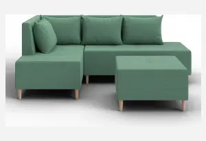 Диван угловой модульный с пуфом Лига-126 угол левый Амур 11 зеленый (Рогожка)