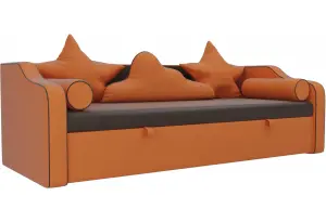 Детский диван-кровать Рико Коричневый/Оранжевый (Экокожа)