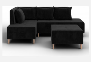 Диван угловой модульный с пуфом Лига-126 угол левый SEVEN 35 черный (Велюр)