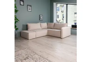 ПОРТЛЕНД 2XL Диван угловой с банкеткой светло-бежевый, букле