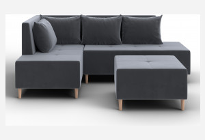 Диван угловой модульный с пуфом Лига-126 угол левый SEVEN 17 серый (Велюр)