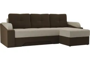 Угловой диван Панда бежевый/коричневый (Микровельвет)