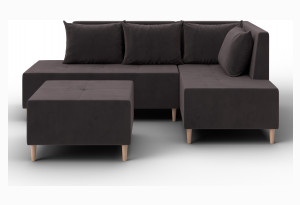 Диван угловой модульный с пуфом Лига-126 угол правый SEVEN 727 коричневый (Велюр)