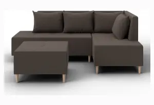 Диван угловой модульный с пуфом Лига-126 угол правый Амур 05 коричневый (Рогожка)
