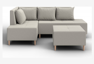 Диван угловой модульный с пуфом Лига-126 угол левый Амур 02 бежевый (Рогожка)