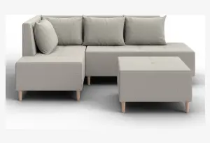 Диван угловой модульный с пуфом Лига-126 угол левый Амур 02 бежевый (Рогожка)