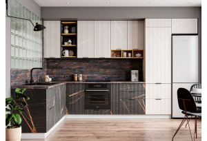 Модульная кухня Монца Кварц бежевый / Кварц чёрный МДФ