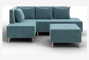 Диван угловой модульный с пуфом Лига-126 угол левый SEVEN 113 бирюзовый (Велюр)