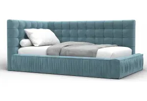 Кровать детская Лига-141 изголовье слева SEVEN 113 бирюзовый (Велюр)