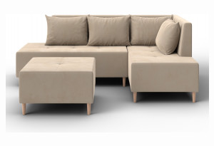 Диван угловой модульный с пуфом Лига-126 угол правый SEVEN 729 бежевый (Велюр)