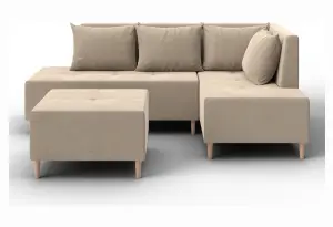 Диван угловой модульный с пуфом Лига-126 угол правый SEVEN 729 бежевый (Велюр)