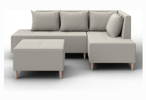 Диван угловой модульный с пуфом Лига-126 угол правый Амур 02 бежевый (Рогожка)