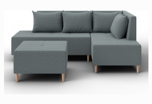 Диван угловой модульный с пуфом Лига-126 угол правый Амур 07 серый (Рогожка)