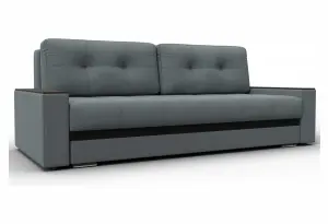 Диван прямой с декором Лига-096 НПБ Серый/Черный (Рогожка;Экокожа)