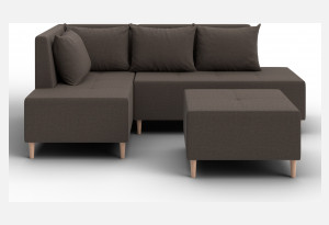 Диван угловой модульный с пуфом Лига-126 угол левый Амур 05 коричневый (Рогожка)