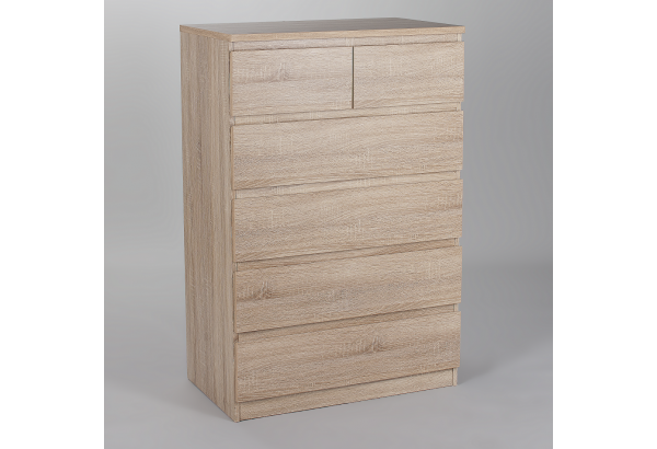 Комод МАЛЬТА высокий с шестью выдвижными ящиками, цвет Дуб Сонома - главное фото