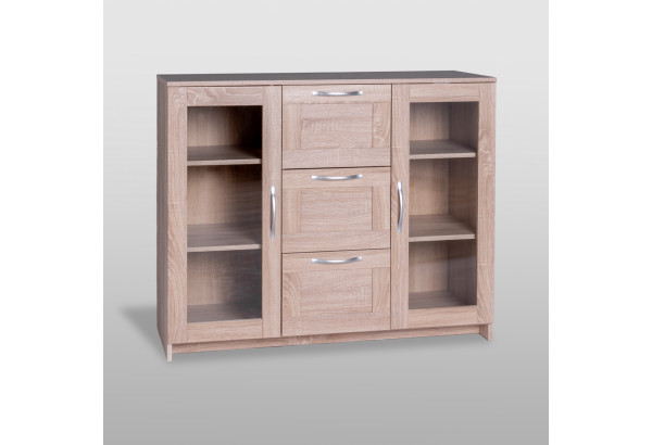 Тумба СИРИУС с двумя стеклянными дверьми и тремя ящиками, цвет Дуб Сонома - главное фото