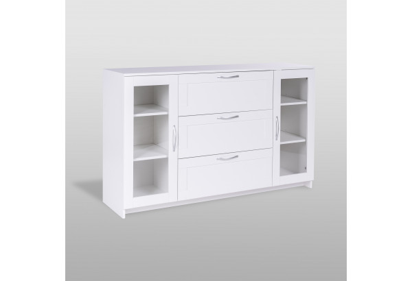 Тумба СИРИУС длинная с двумя стеклянными дверьми и тремя ящиками, цвет белый - главное фото