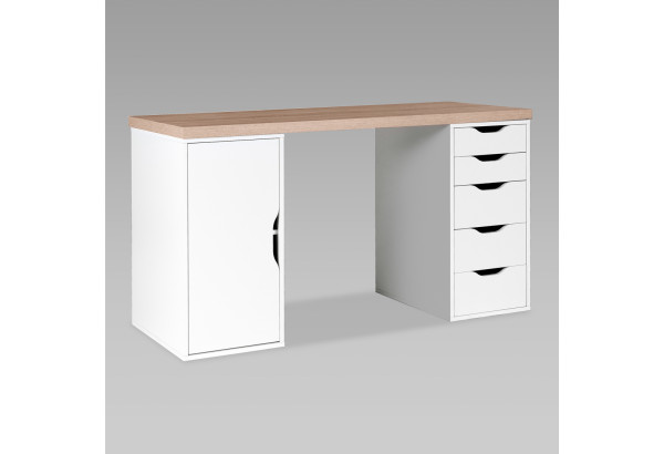 S01606 ИНГАР 2/5/ДВ стол письменный 140x75x55, дуб беленый/белый - главное фото