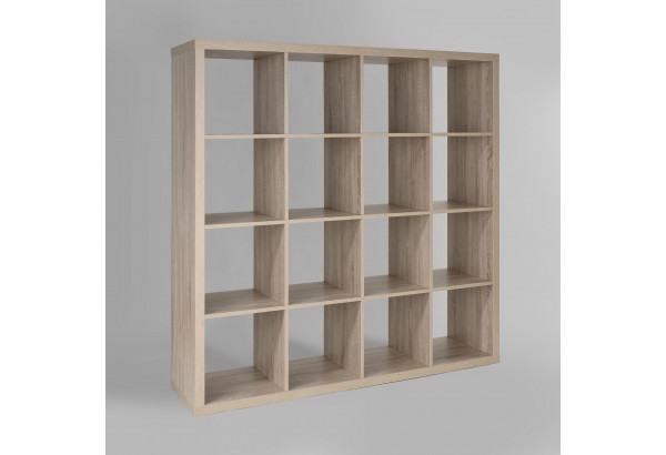 Стеллаж Фора 16, широкий стеллаж с открытыми ячейками, тамбурат, цвет дуб беленый - главное фото